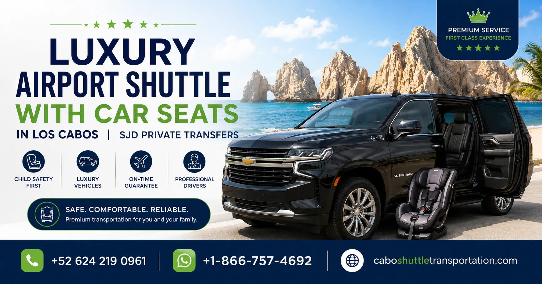 Luxury Airport Shuttle with Car Seats in Los Cabos SJD Private Transfers_resultado
